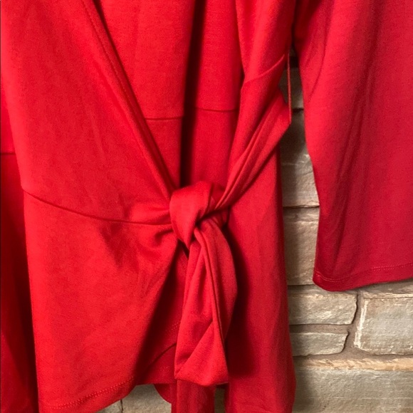 Eloquii 24 Red V Neck Peplum Wrap Top Stretch Ponte Knit Tie Close Plus Size - Picture 9 of 12